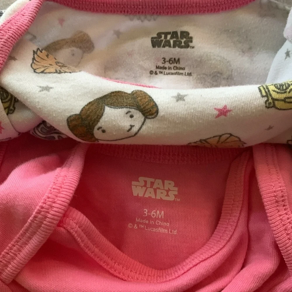 Bundle of 2 Baby Girl Pink Star Wars Disney Baby Print Onesies 3-6 M